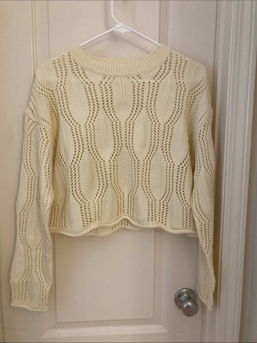 Cropped Open-Knit Cream Sweater